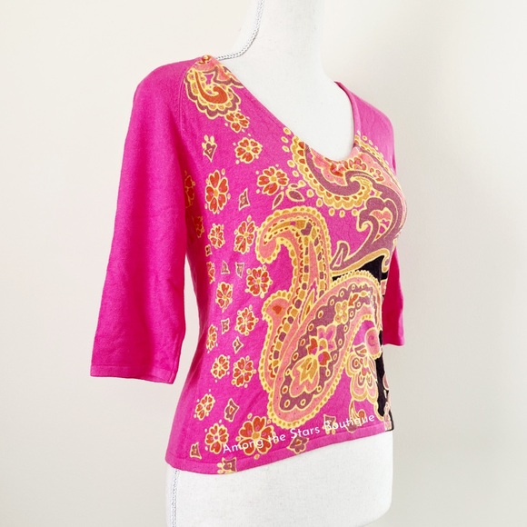 Rare Vintage Y2K Pink Paisley + Floral Top Alt. ASO Phoebe Buffay in Friends - Picture 7 of 8